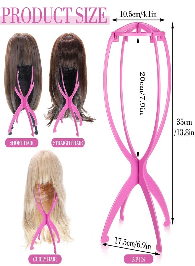 obeoby Wig Stand, Portable Wig Holder Wig Head Stand for All Wigs Travel Wig (pink(3pack)) - Image 3